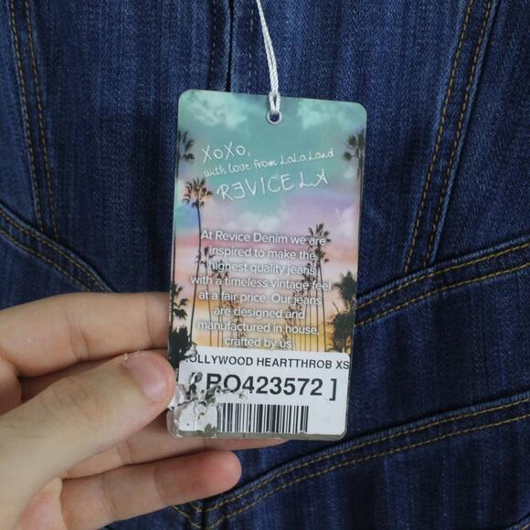 Revice Jumpsuit Womens Extra Small Hollywood Heartthrob Flare Denim Blue Retro - Picture 7 of 16